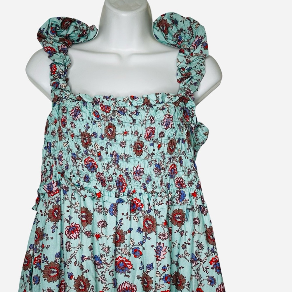 SEA New York NWT Brita Floral Smocked Dress Blue Sz.L Cottagecore Boho Prairie - Picture 4 of 12